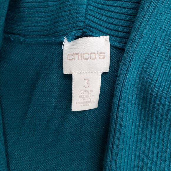 Chicos Knit Cardigan Sweater Womens XL 3 Open Front Teal - Picture 4 of 12